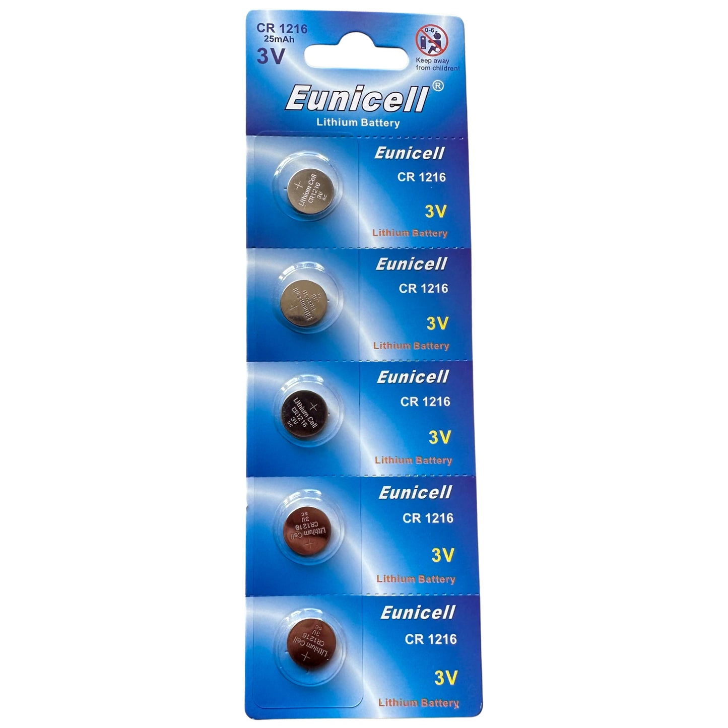 CR1216 Eunicell 3v Lithium Batteries (5 Pack)