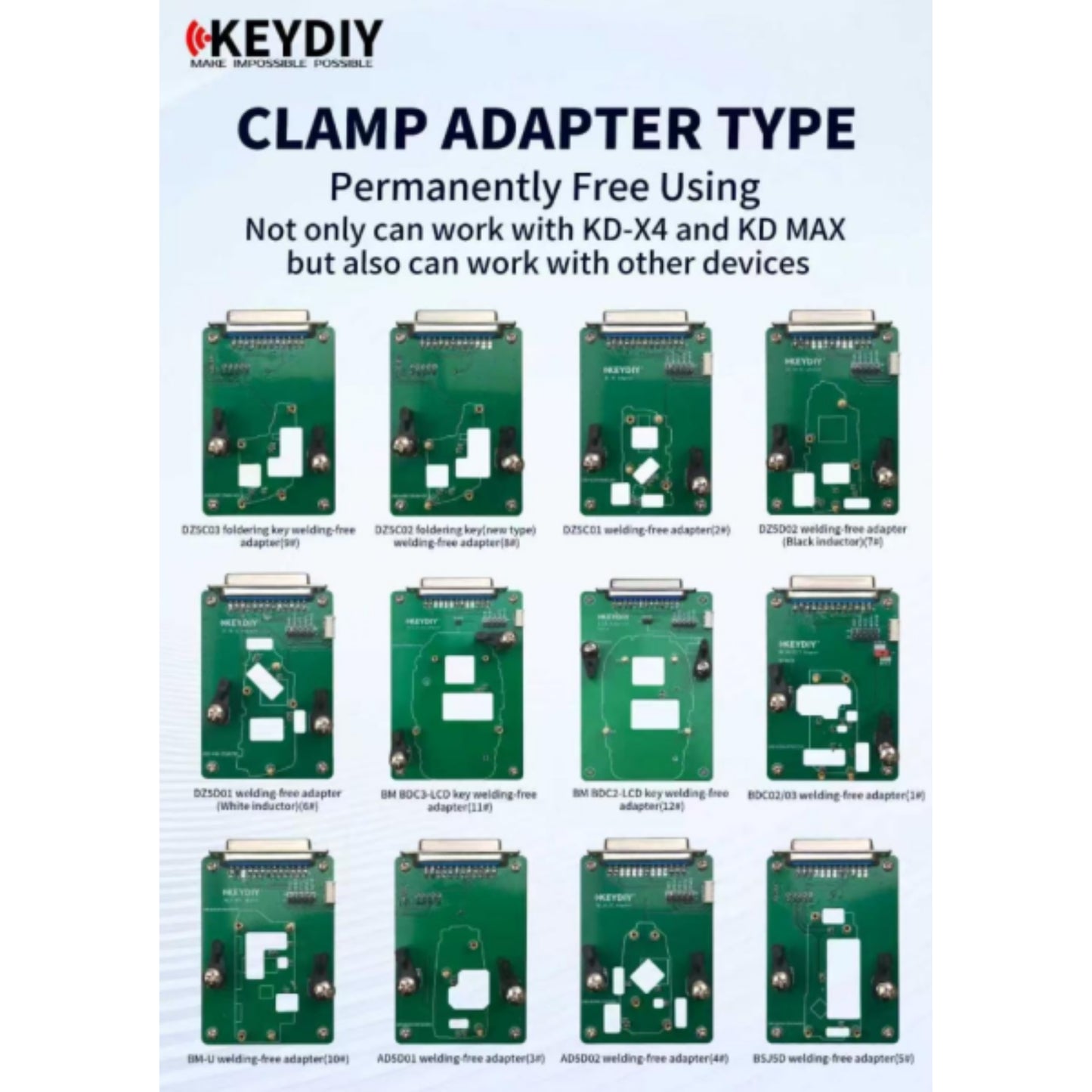 KEYDIY Clamp Adapter Type Set (12-Piece) - Solder-Free Interface Adapters