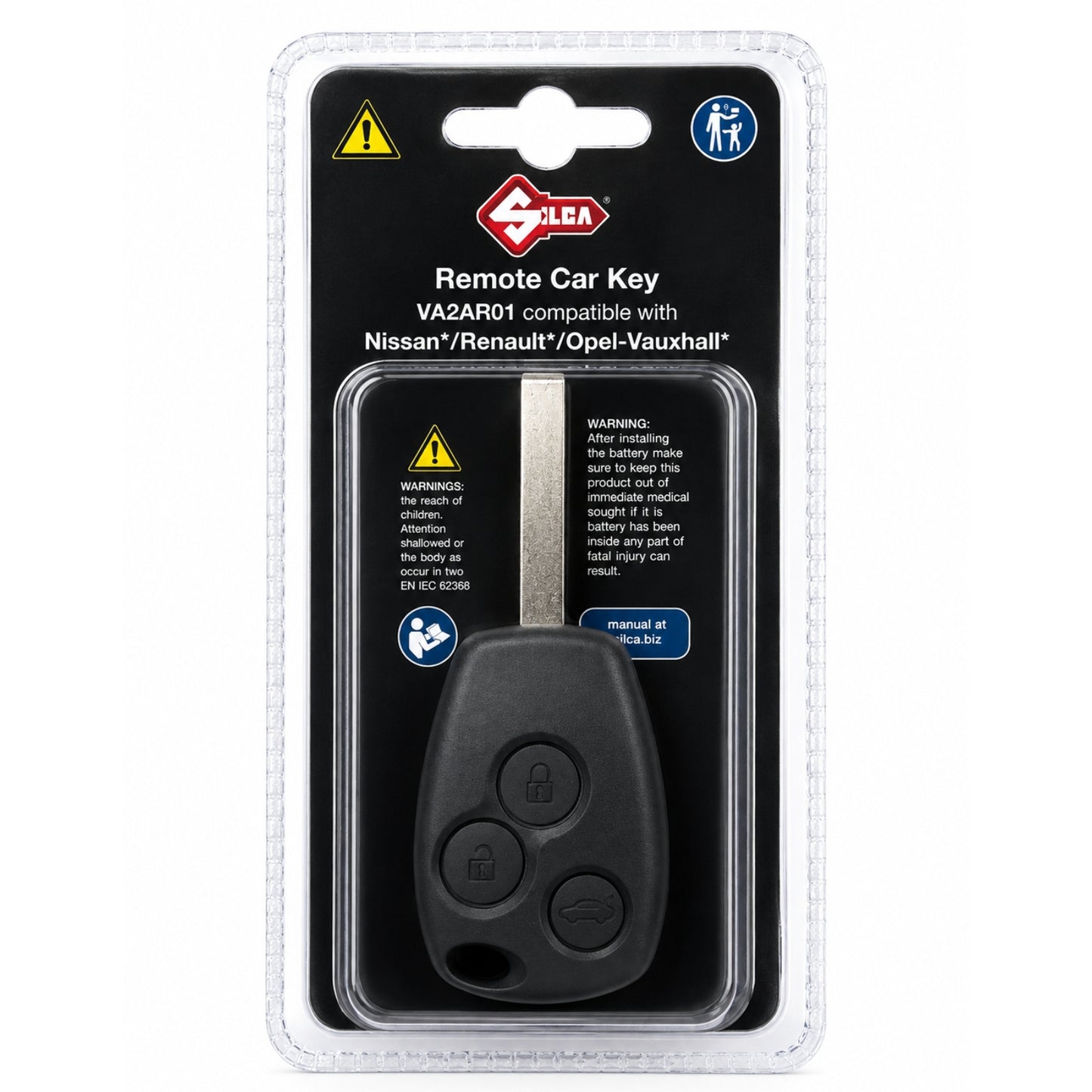 Silca VA2AR01 Renault 3 Button Remote Key for Renault / Mercedes / Nissan / Vauxhall (PCF7947)